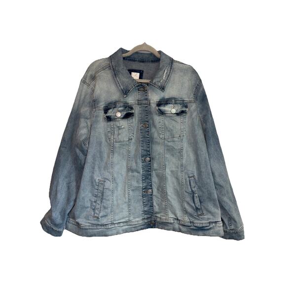 Lauren Conrad Size 3X Distressed Light Wash Stretch Cotton Jean Jacket - Picture 1 of 10